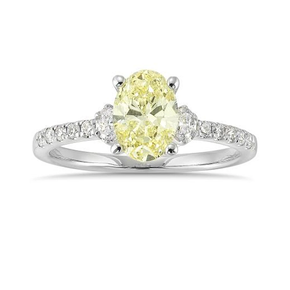 New Brilliance Lab Grown 1.23CTW Yellow & White Diamond Ring in 14K White Gold