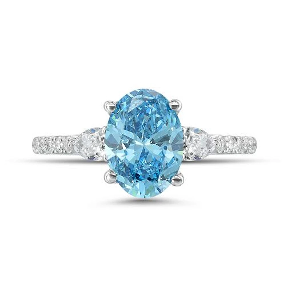 New Brilliance Lab Grown 2.60CTW Blue & White Diamond Ring in 14K White Gold