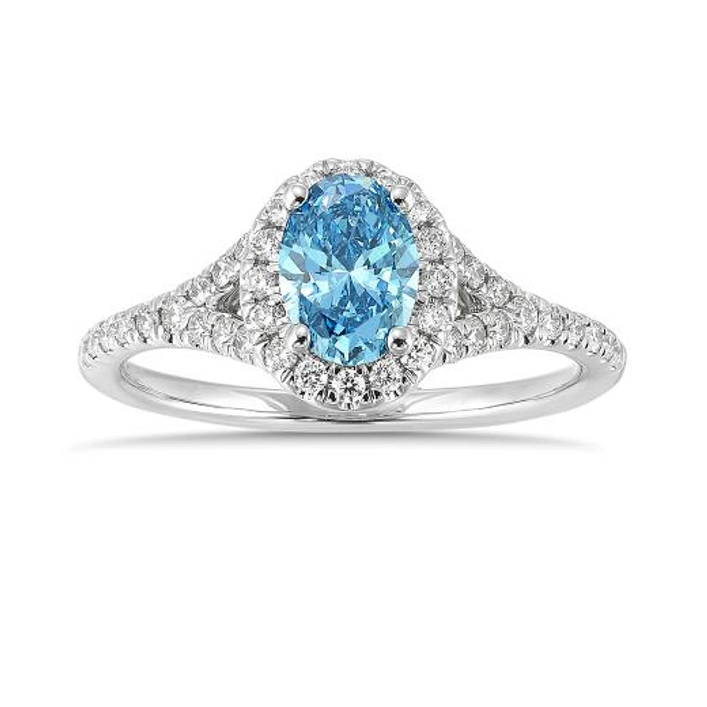 New Brilliance Lab Grown 1.08CTW Blue & White Diamond Ring in 14K White Gold