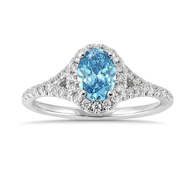 New Brilliance Lab Grown 1.08CTW Blue & White Diamond Ring in 14K White Gold