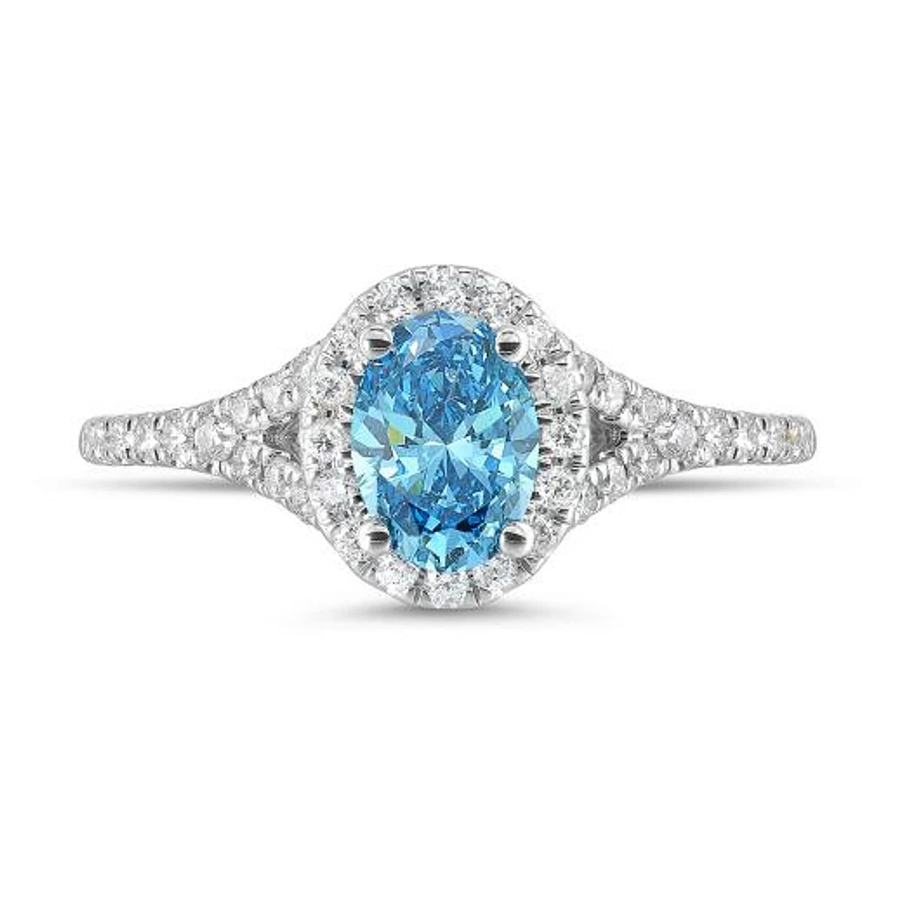 New Brilliance Lab Grown 1.08CTW Blue & White Diamond Ring in 14K White Gold