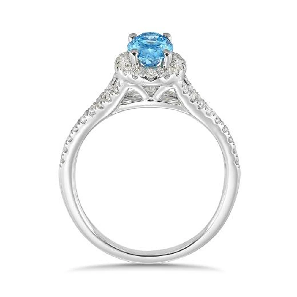 New Brilliance Lab Grown 1.08CTW Blue & White Diamond Ring in 14K White Gold