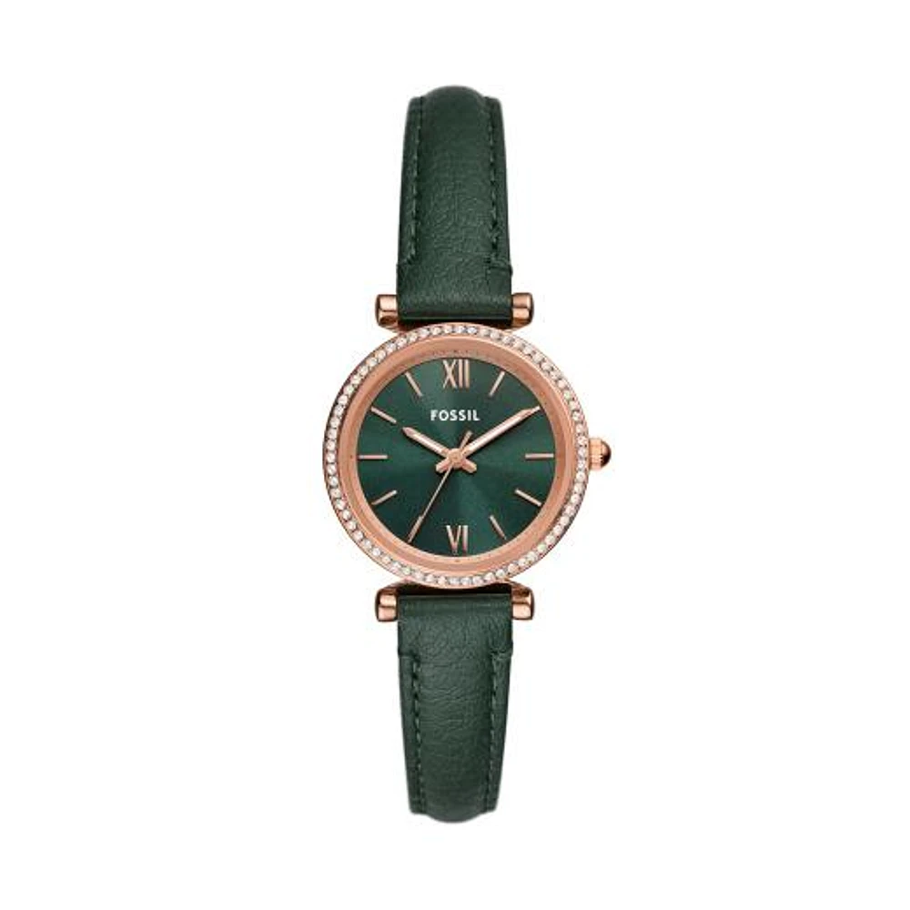 Fossil Women's Carlie Three-Hand Green Leather Watch