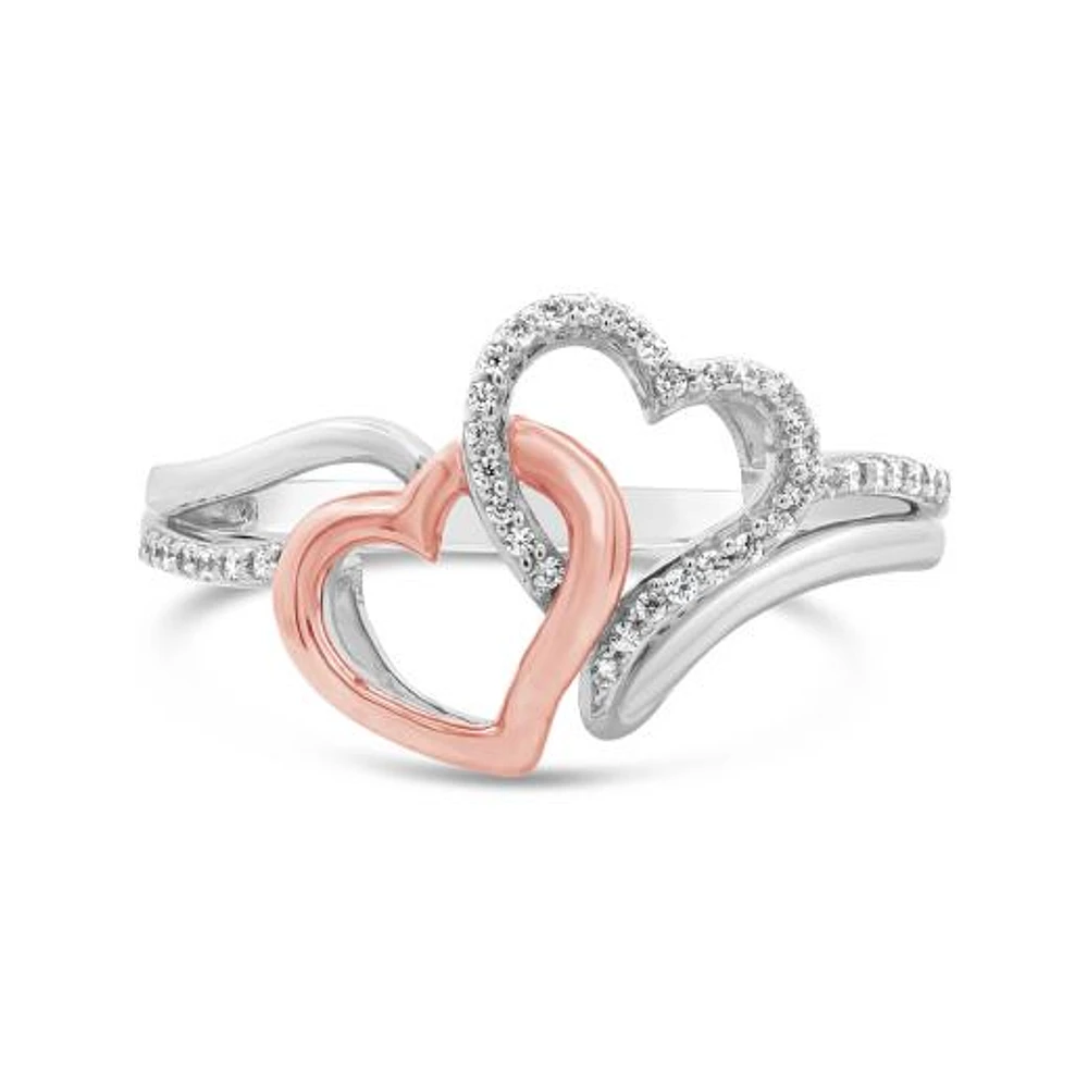 0.10CTW Diamond Double Heart Promise Ring in Sterling Silver & 10K Rose Gold