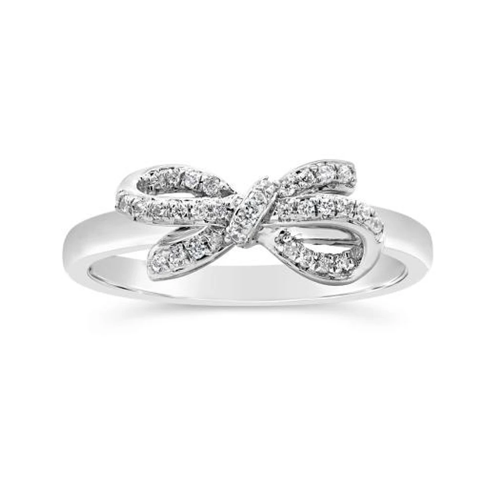 0.11CTW Diamond Bow Fashion Ring In Sterling Silver