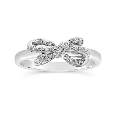 0.11CTW Diamond Bow Fashion Ring In Sterling Silver