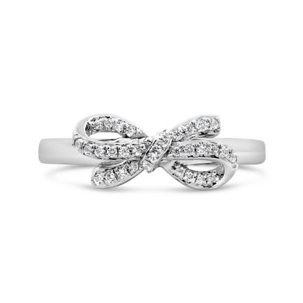 0.11CTW Diamond Bow Fashion Ring In Sterling Silver