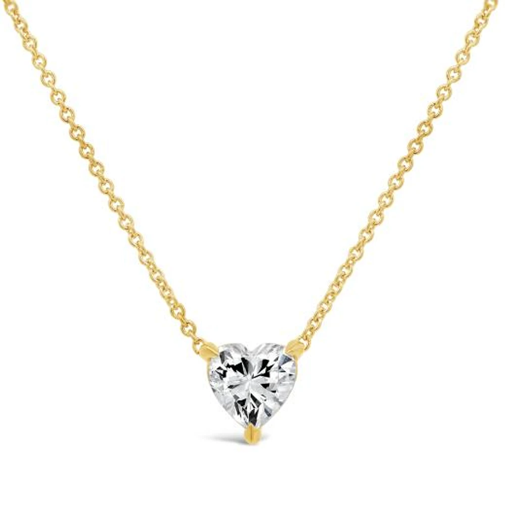 Lab Grown 1.00CT Solitaire Heart Shaped Diamond Pendant in 10K Yellow Gold