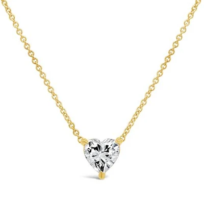 Lab Grown 1.00CT Solitaire Heart Shaped Diamond Pendant in 10K Yellow Gold