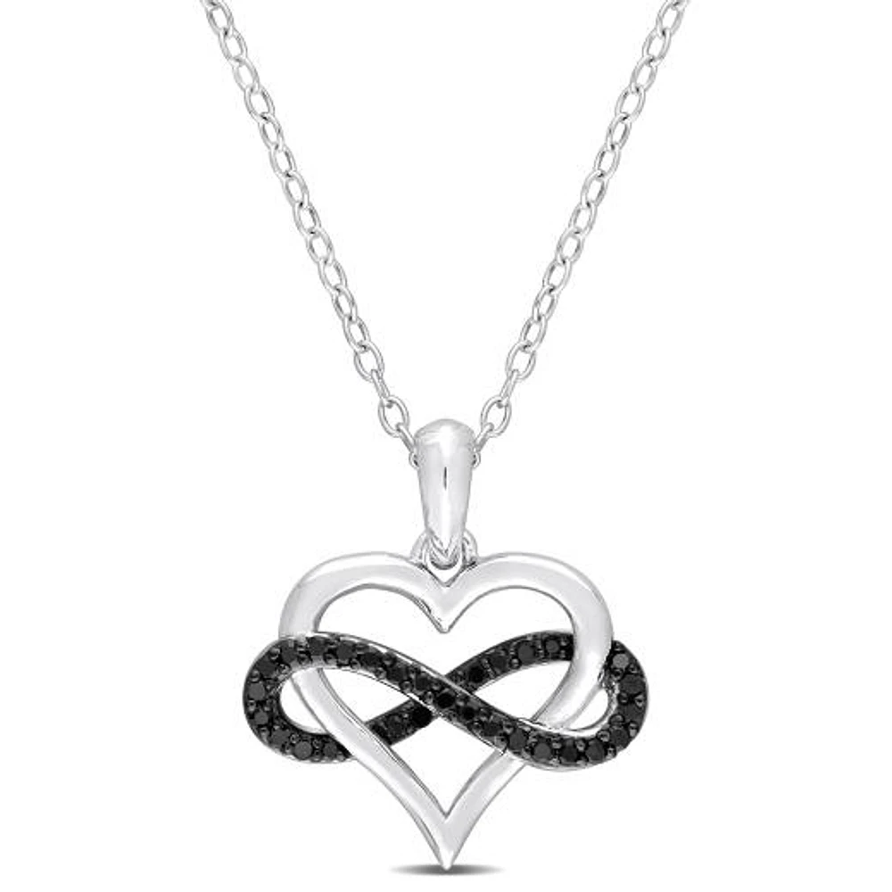 Julianna B 0.14CTW Black Diamond Infinity Heart Pendant in Sterling Silver