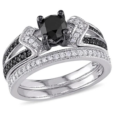 Julianna B 1.12CTW Black & White Diamond Bridal Set in Sterling Silver