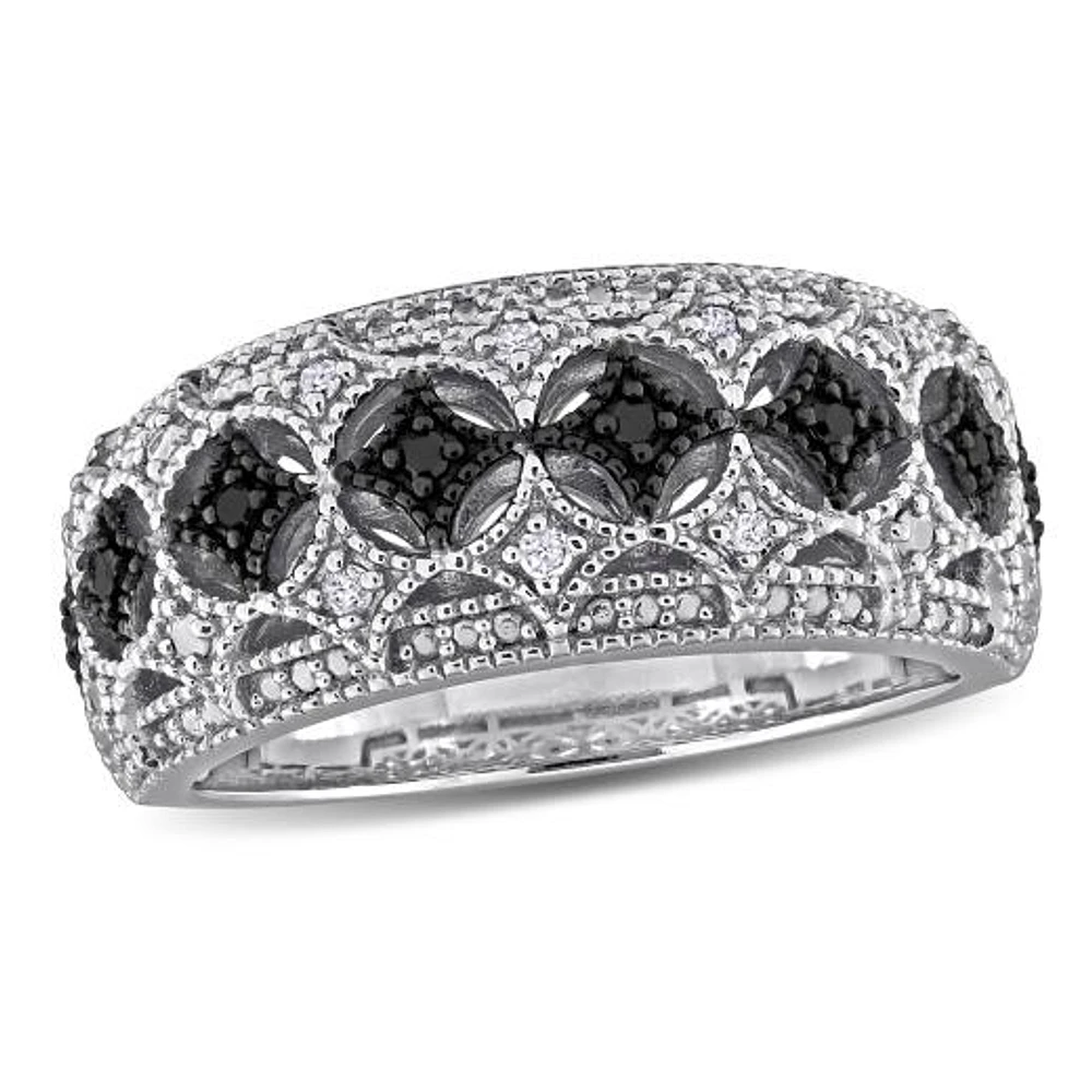 Julianna B 0.10CTW Black & White Diamond Fashion Band in Sterling Silver