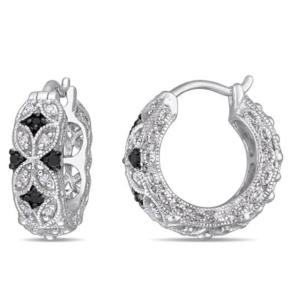 Julianna B 0.15CTW Black & White Diamond Hoop Earrings in Sterling Silver