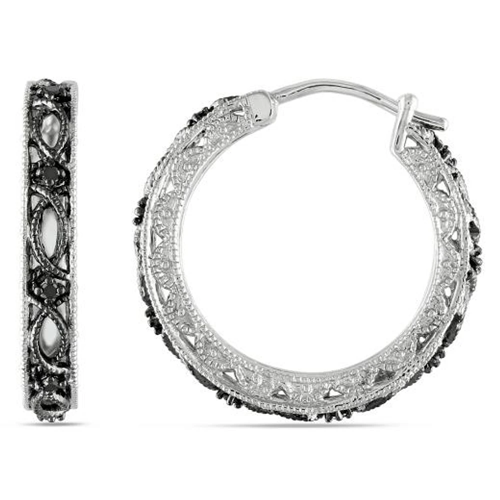 Julianna B Black Diamond Hoop Earrings in Sterling Silver