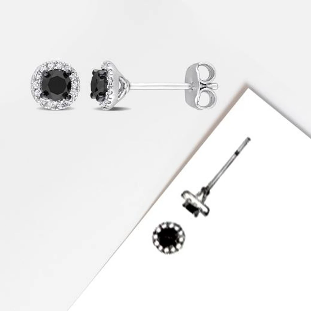 Julianna B 0.49CTW Black & White Diamond Stud Earrings in Sterling Silver