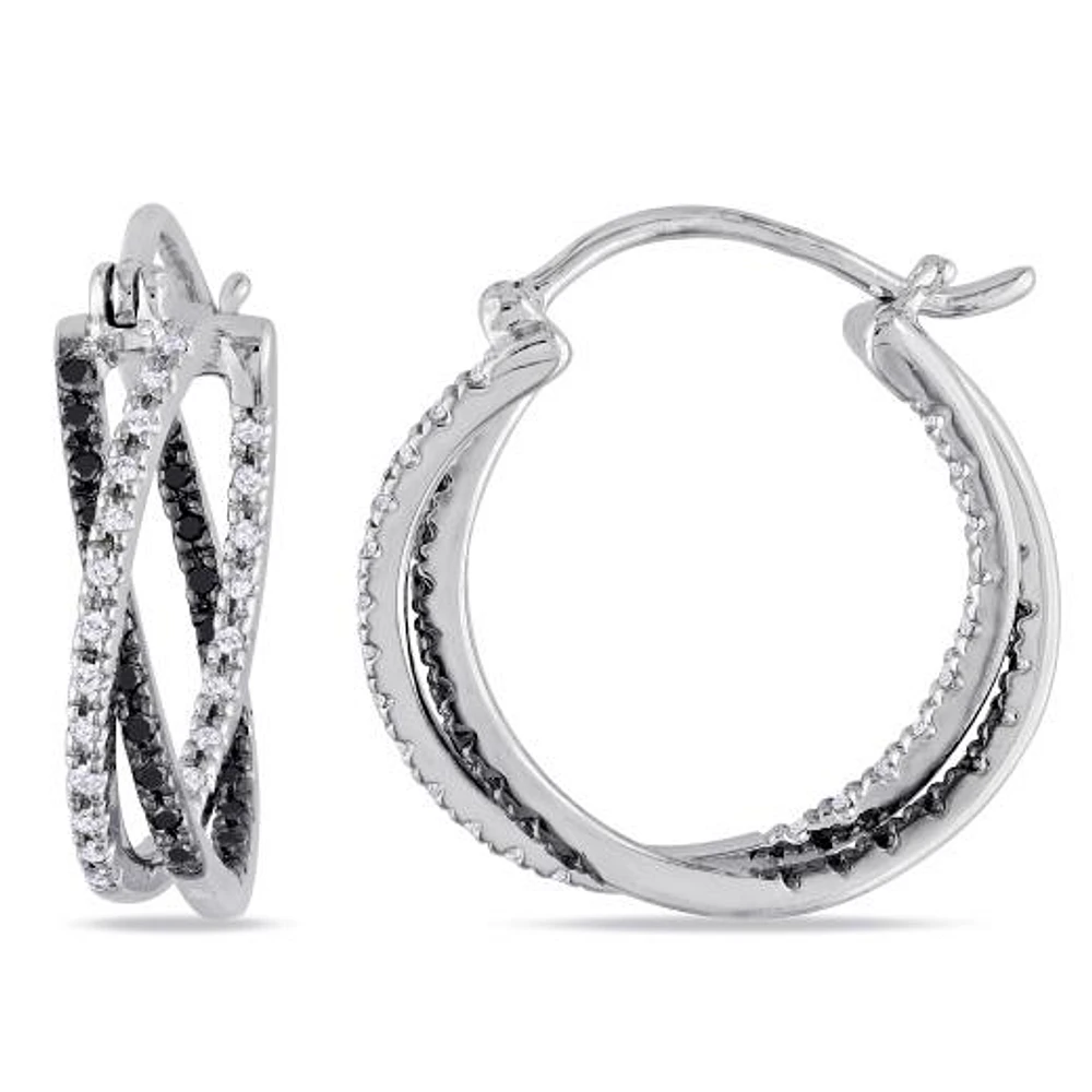 Julianna B 0.28CTW Black & White Diamond Hoop Earrings in Sterling Silver