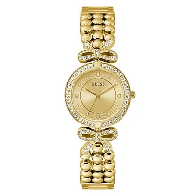 Guess Ladies' Gold-Tone Ribbon Crystals Analog Watch