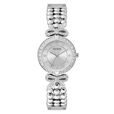 Guess Ladies' Silver-Tone Ribbon Crystals Analog Watch