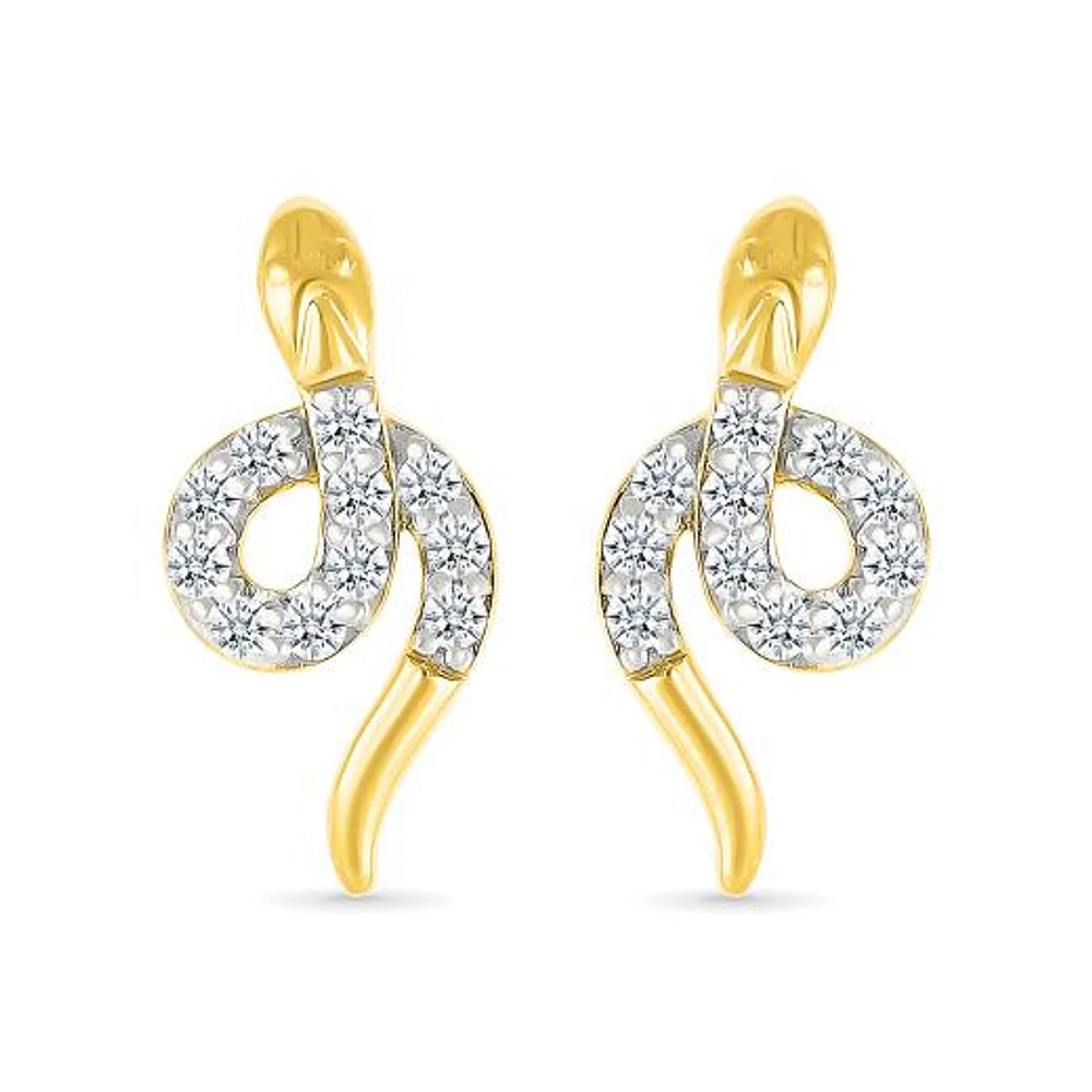 0.11CTW Diamond Snake Stud Earrings in 10K Yellow Gold