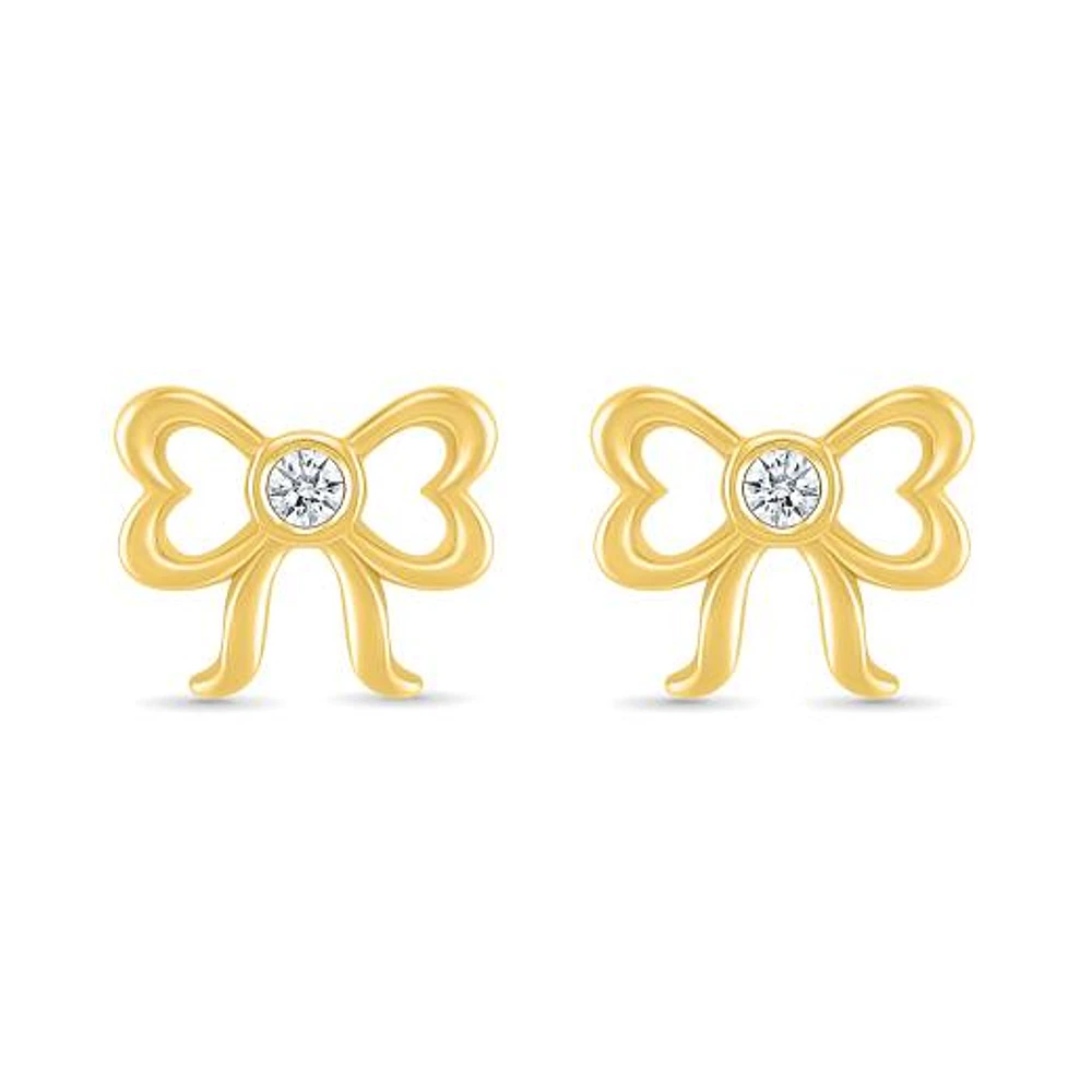 Diamond Bow Stud Earrings in 10K Yellow Gold