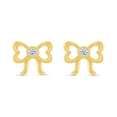 Diamond Bow Stud Earrings in 10K Yellow Gold