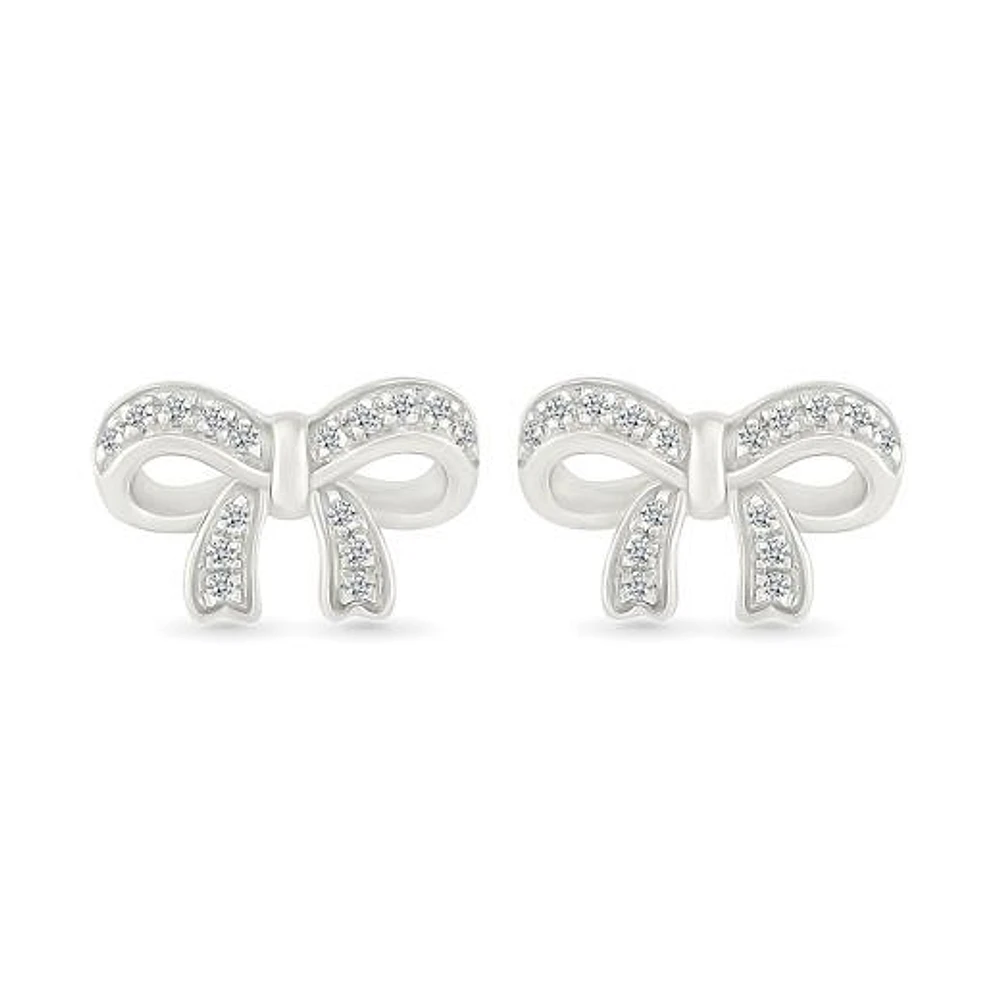 Diamond Bow Stud Earrings in Sterling Silver