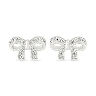 Diamond Bow Stud Earrings in Sterling Silver