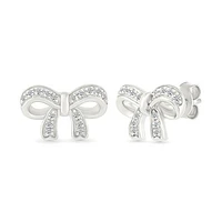 Diamond Bow Stud Earrings in Sterling Silver