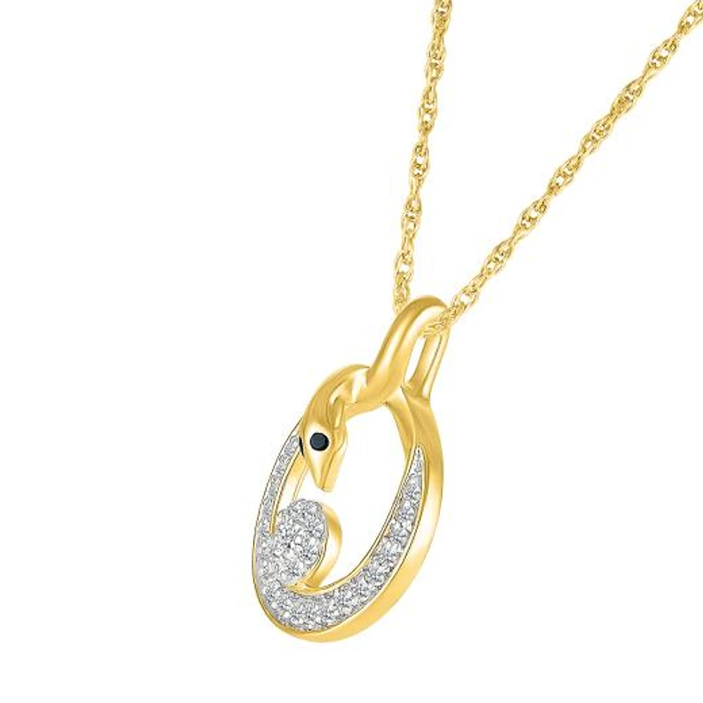 0.18CTW Black & White Diamond Snake Pendant in 10K Yellow Gold