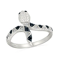 0.11CTW Black & White Diamond Open Snake Ring in Sterling Silver