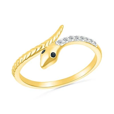 Black & White Diamond Snake Ring in 10K Yellow Gold