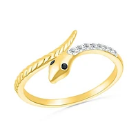 Black & White Diamond Snake Ring in 10K Yellow Gold