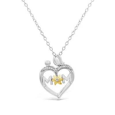 Loving Hearts Diamond Mom and Child Heart Pendant in Sterling Silver
