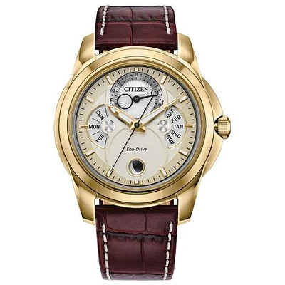 Citizen Men's Gold-Tone Brown Leather Strap Calendrier Watch