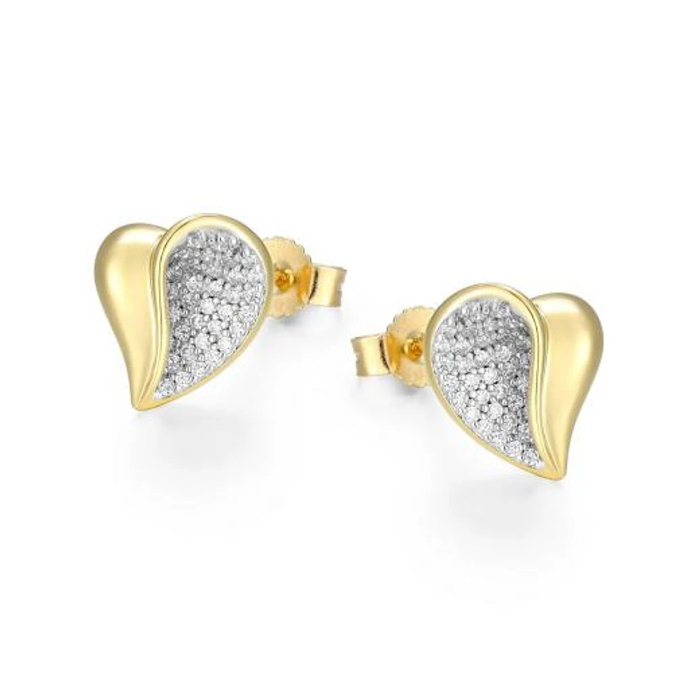 ELLE "Amour" Two-Tone Plated Cubic Zirconia Heart Stud Earrings