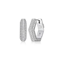 ELLE "Cheer" Rhodium Plated White Sapphire Hexagon Hoop Earrings