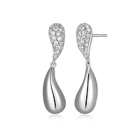 ELLE "Raindrop" Rhodium Plated Cubic Zirconia & Polish Drop Stud Earrings