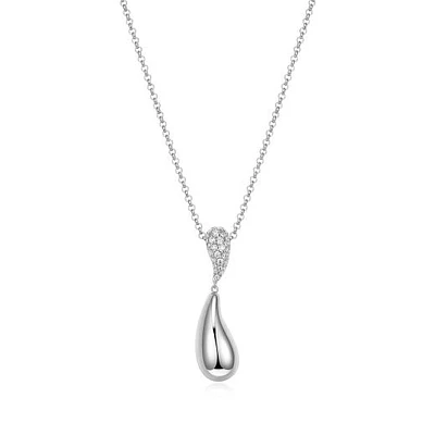 ELLE "Raindrop" Rhodium Plated Cubic Zirconia & Polish Drop Pendant