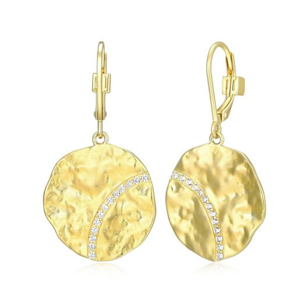 ELLE "Galaxy" 18K Gold Plated Matte Round Disc with Cubic Zirconia Earrings