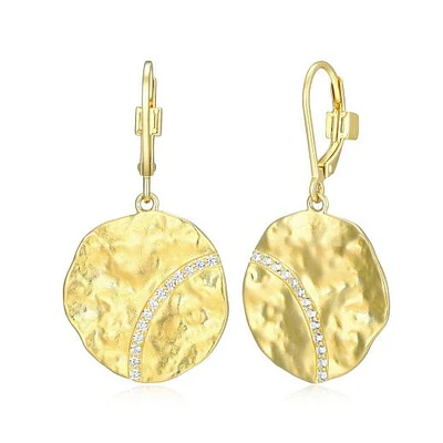 ELLE "Galaxy" 18K Gold Plated Matte Round Disc with Cubic Zirconia Earrings