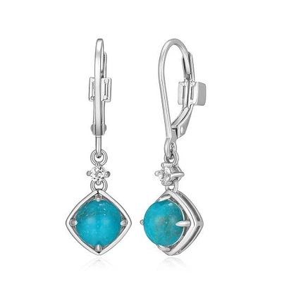 ELLE "Sway" Rhodium Plated Round Turquoise & White Topaz Earrings