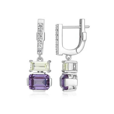 ELLE "Puzzle" Rhodium Plated Alexandrite & Sapphire Hopp Earring