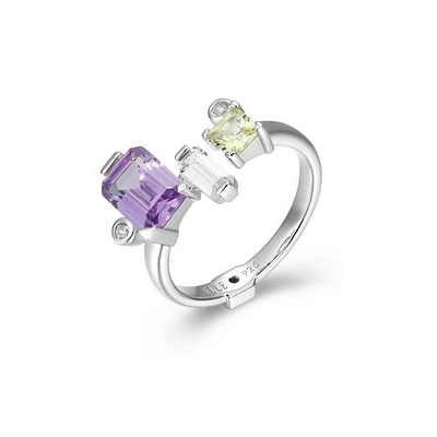 ELLE "Puzzle" Rhodium Plated Alexandrite & Sapphire Ring