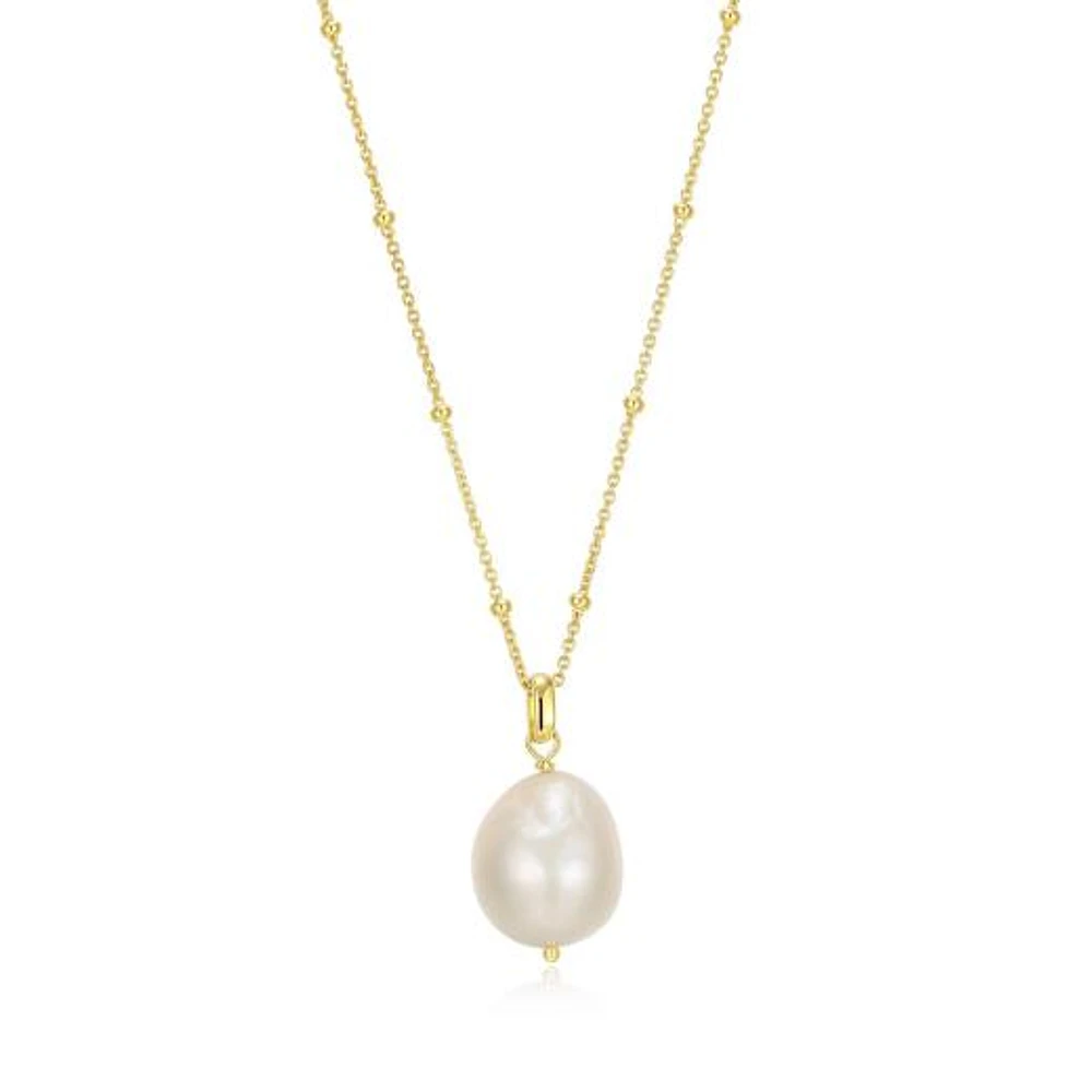 ELLE "Genesis" 18K Gold Plated Oval White Pearl Beaded Chain Necklace
