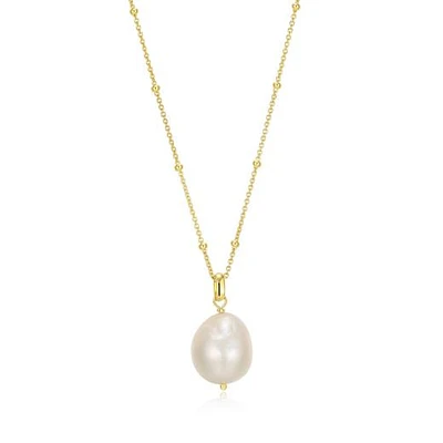 ELLE "Genesis" 18K Gold Plated Oval White Pearl Beaded Chain Necklace