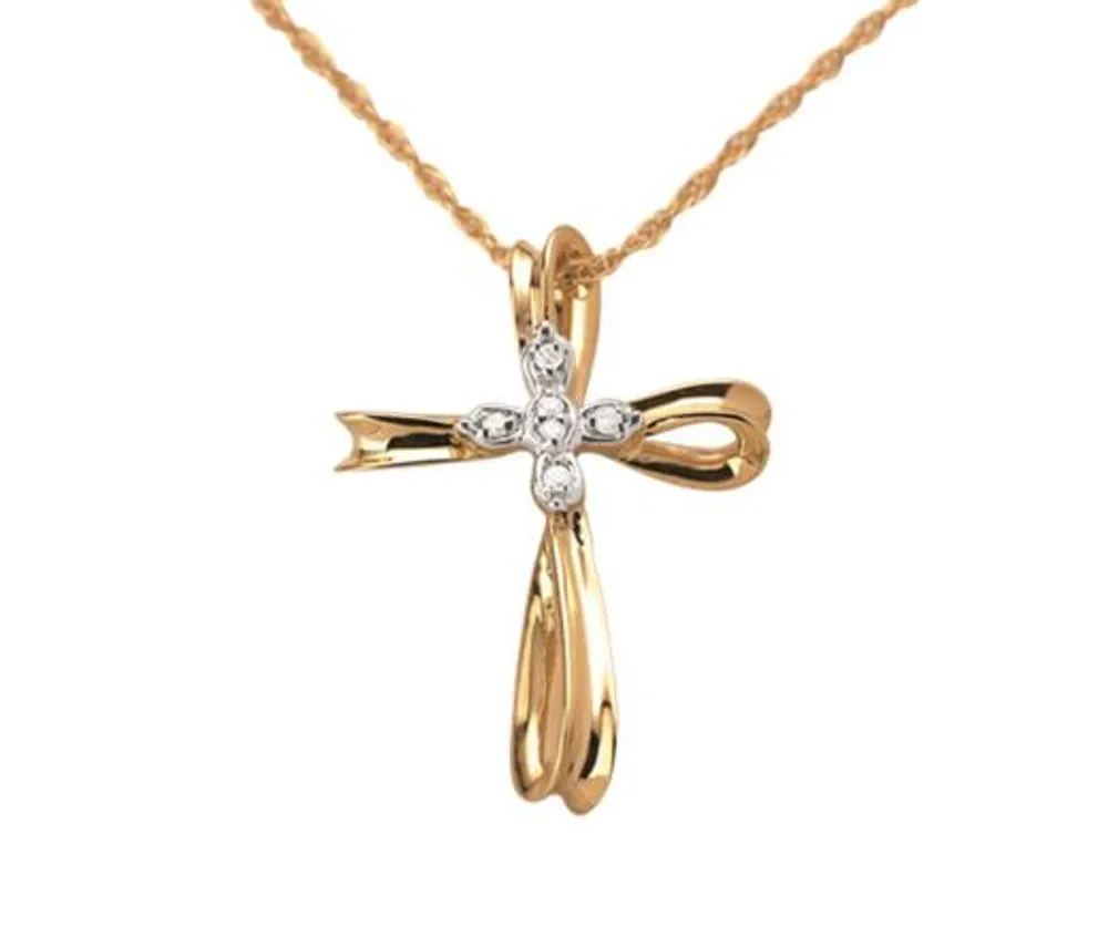 Yellow Gold 0.04CTW Diamond Cross Pendant