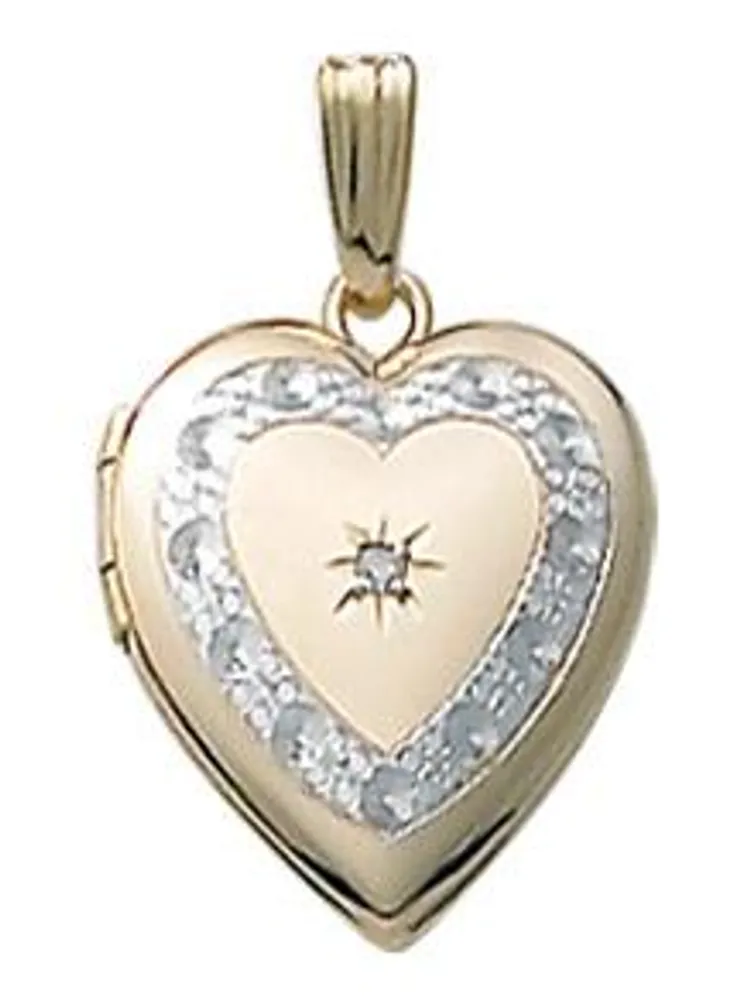 10K Gold Diamond Set Engraved Heart Locket