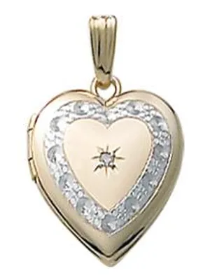 10K Gold Diamond Set Engraved Heart Locket