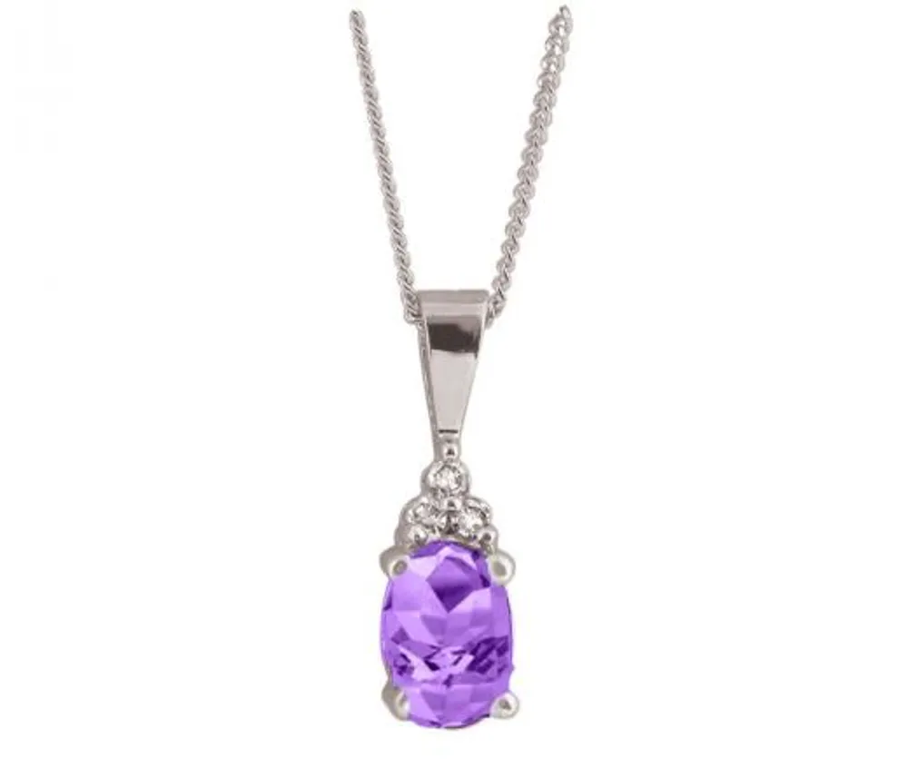 10K White Gold Amethyst Diamond Pendant