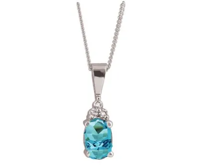 10K White Gold Aqua Diamond Pendant